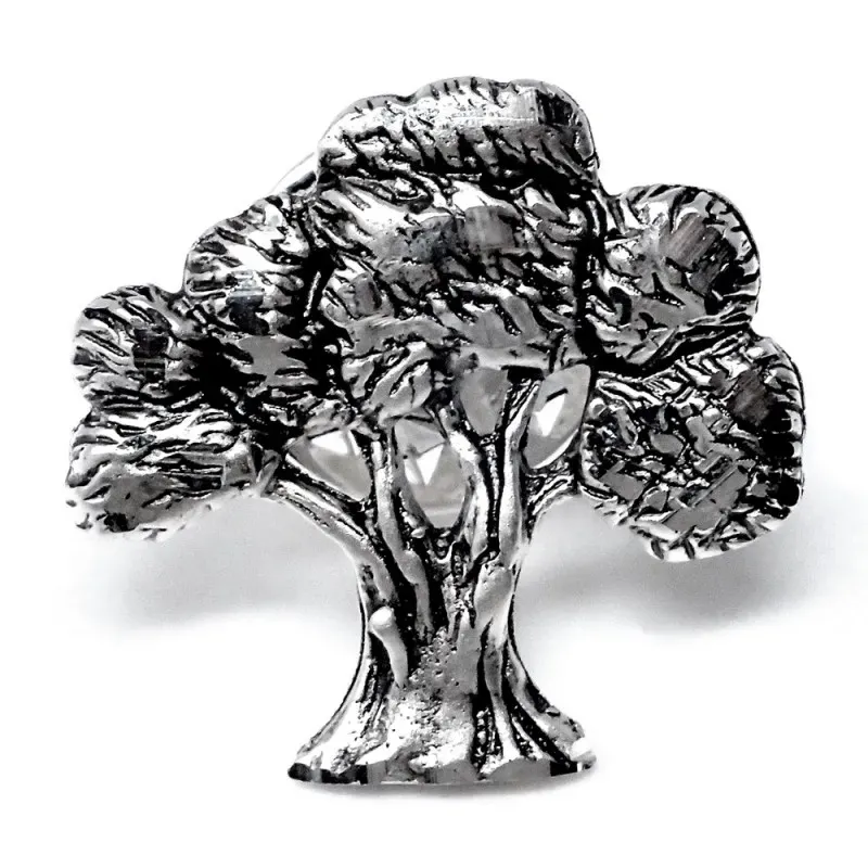 Pin plata Ley 925m árbol 19mm. olivo mate detalles tallados brillo