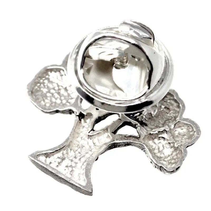 Pin plata Ley 925m árbol 19mm. olivo mate detalles tallados brillo