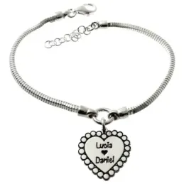 Pulsera plata Ley 925m cadena cola de topo 17cm. personalizable nombres corazón cierre mosquetón