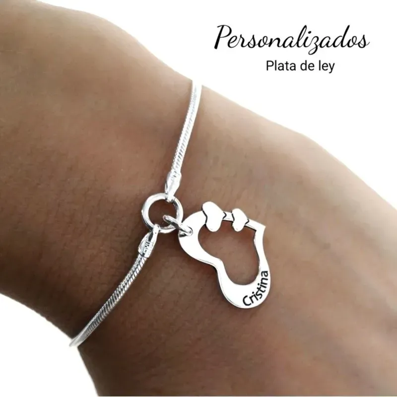 Pulsera plata Ley 925m cadena cola de topo 17cm. personalizable nombre corazón calado mosquetón