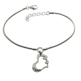 Pulsera plata Ley 925m cadena cola de topo 17cm. personalizable nombre corazón calado mosquetón