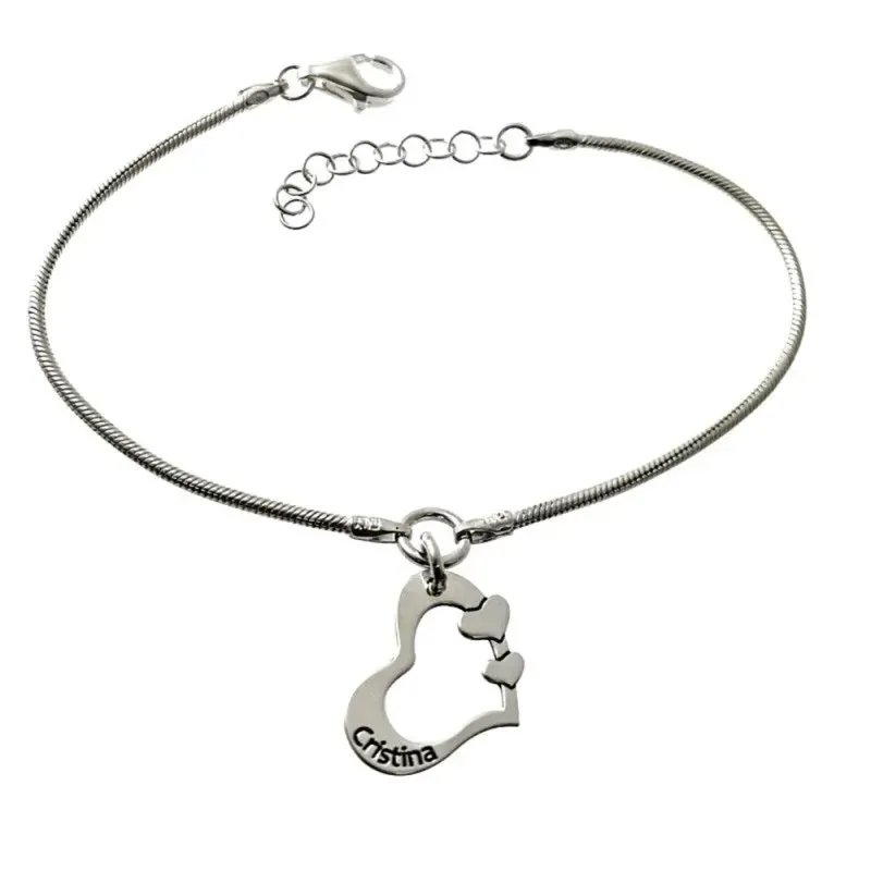 Pulsera plata Ley 925m cadena cola de topo 17cm. personalizable nombre corazón calado mosquetón