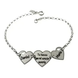 Pulsera plata Ley 925m cadena rolo 19cm. TU HACES QUE MI CORAZÓN SONRÍA personalizable nombres