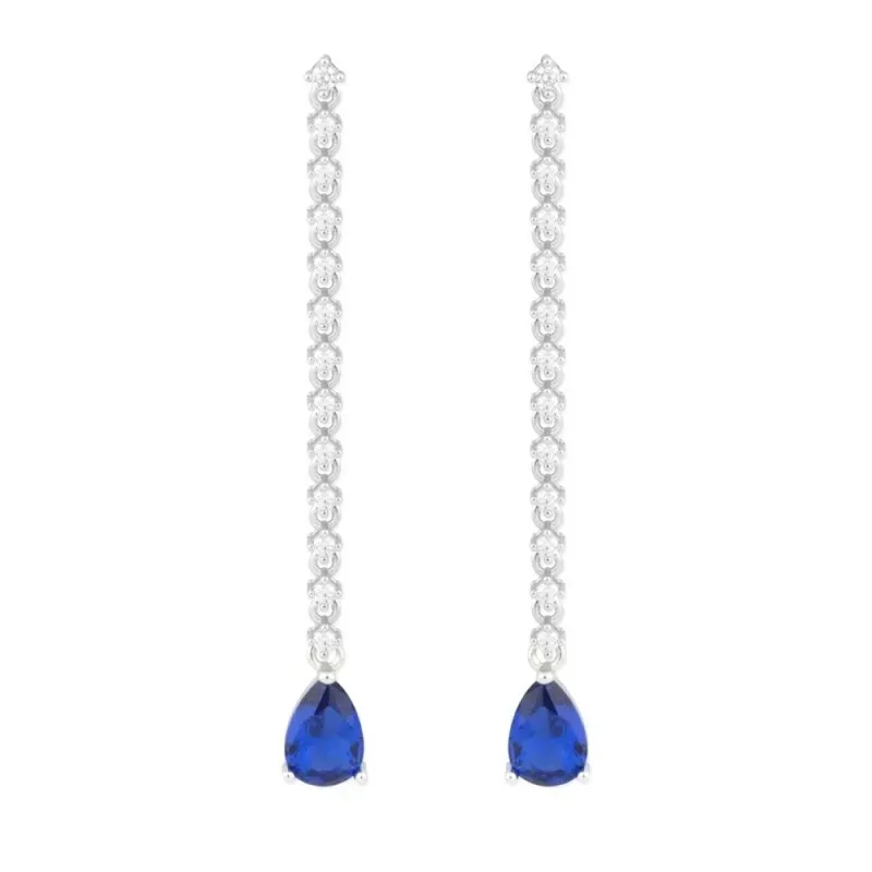Pendientes Largos en Plata de Ley 925m con 47 mm. con circonitas comb