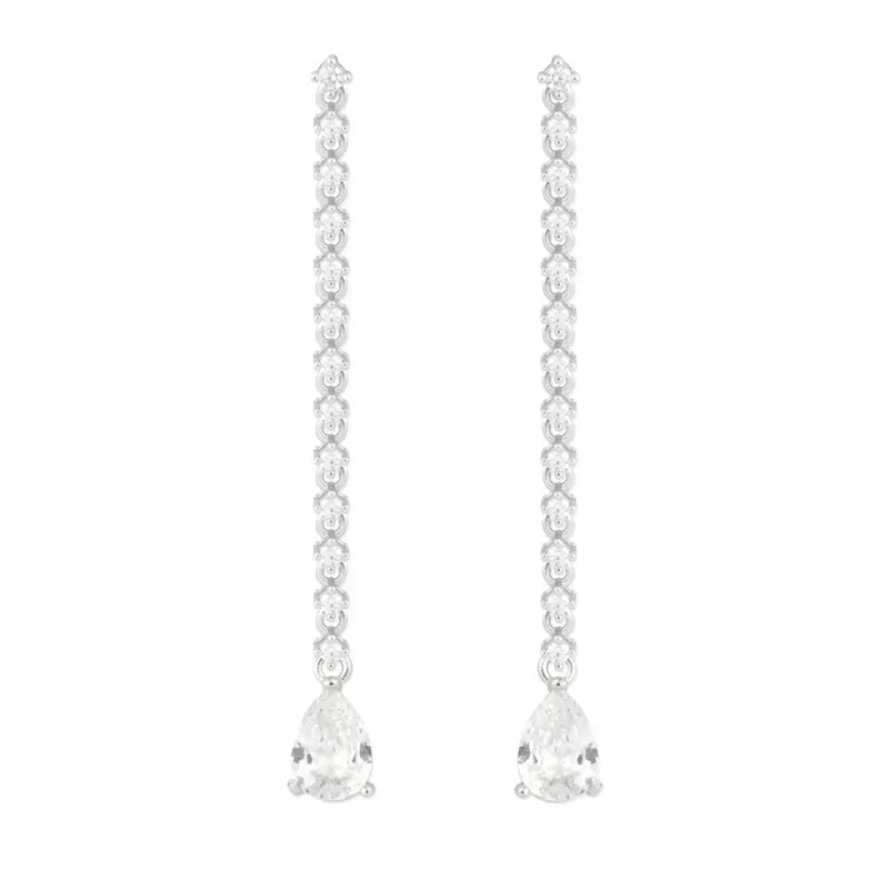 Pendientes Largos en Plata de Ley 925m con 47 mm. con circonitas comb