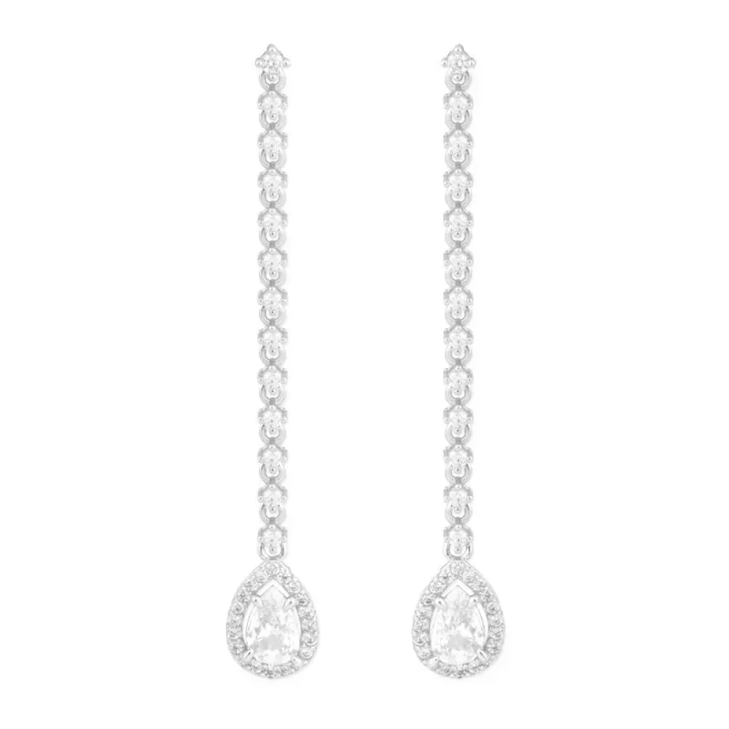 Pendientes Largos en Plata de Ley 925m con 47 mm. con circonitas comb