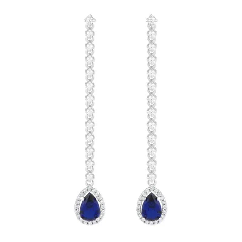 Pendientes Largos en Plata de Ley 925m con 47 mm. con circonitas colo