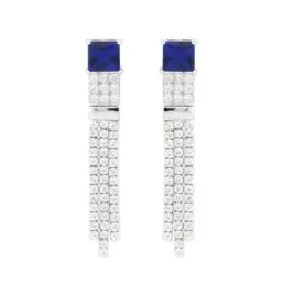 Pendientes Largos en Plata de Ley 925m con 46 mm. circonitas de 2 mm.
