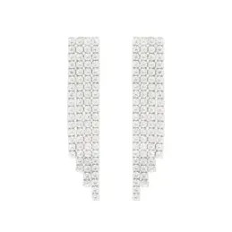 Pendientes Largos en Plata de Ley 925m con 41 cm. circonitas de 2 mm.