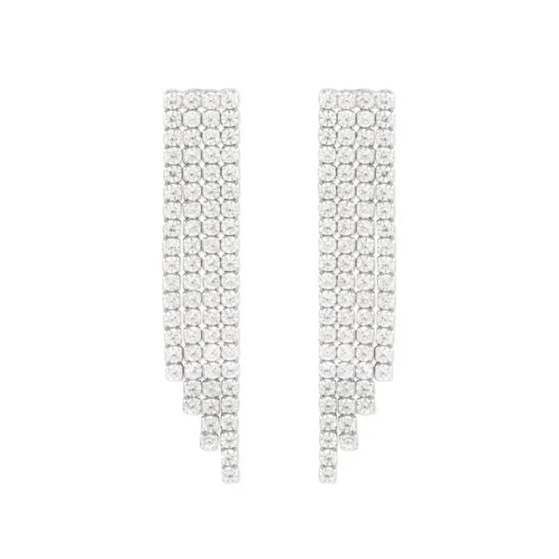 Pendientes Largos en Plata de Ley 925m con 41 cm. circonitas de 2 mm.