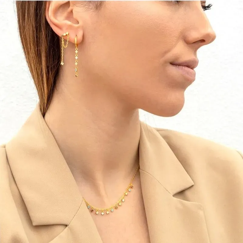 Pendientes en Plata de Ley 925m chapados oro con 30 mm. cadena forzad