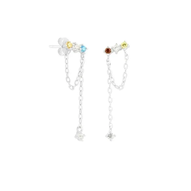 Pendientes en Plata de Ley 925m con 30 mm. cadena forzada con circoni