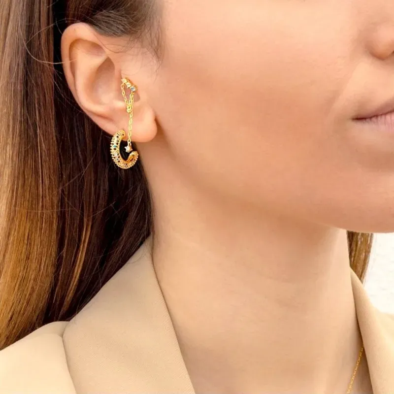 Aros Pendientes en Plata de Ley 925m chapados en oro con 17 mm. y cir