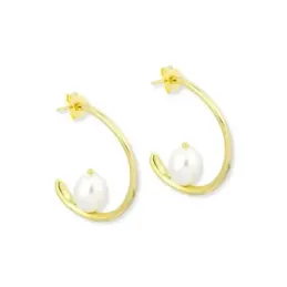 Aros Pendientes en Plata de Ley 925m chapados oro 32 mm. ondulados de