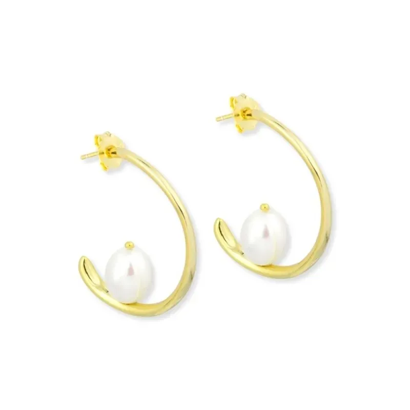 Aros Pendientes en Plata de Ley 925m chapados oro 32 mm. ondulados de