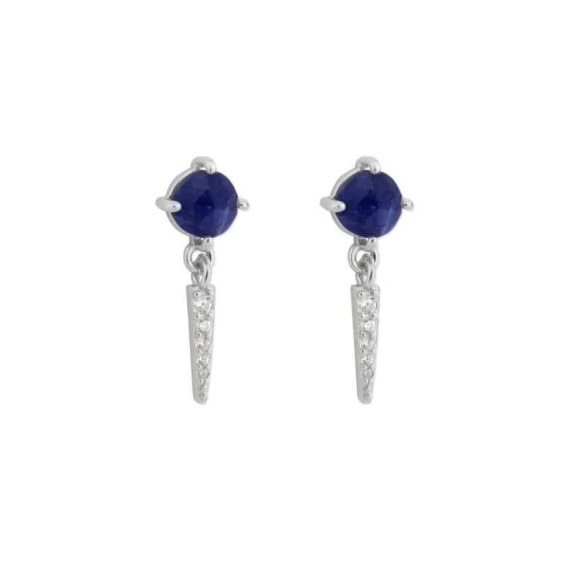 Pendientes Largos en Plata de Ley 925m con 17 mm. piedra sodalita 5 m