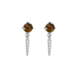 Pendientes Largos en Plata de Ley 925m con 17 mm. piedra ojo de tigre