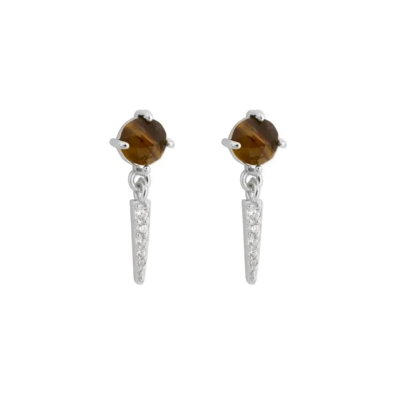 Pendientes Largos en Plata de Ley 925m con 17 mm. piedra ojo de tigre
