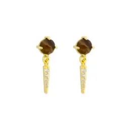 Pendientes Largos en Plata de Ley 925m chapados oro 17 mm. piedra ojo