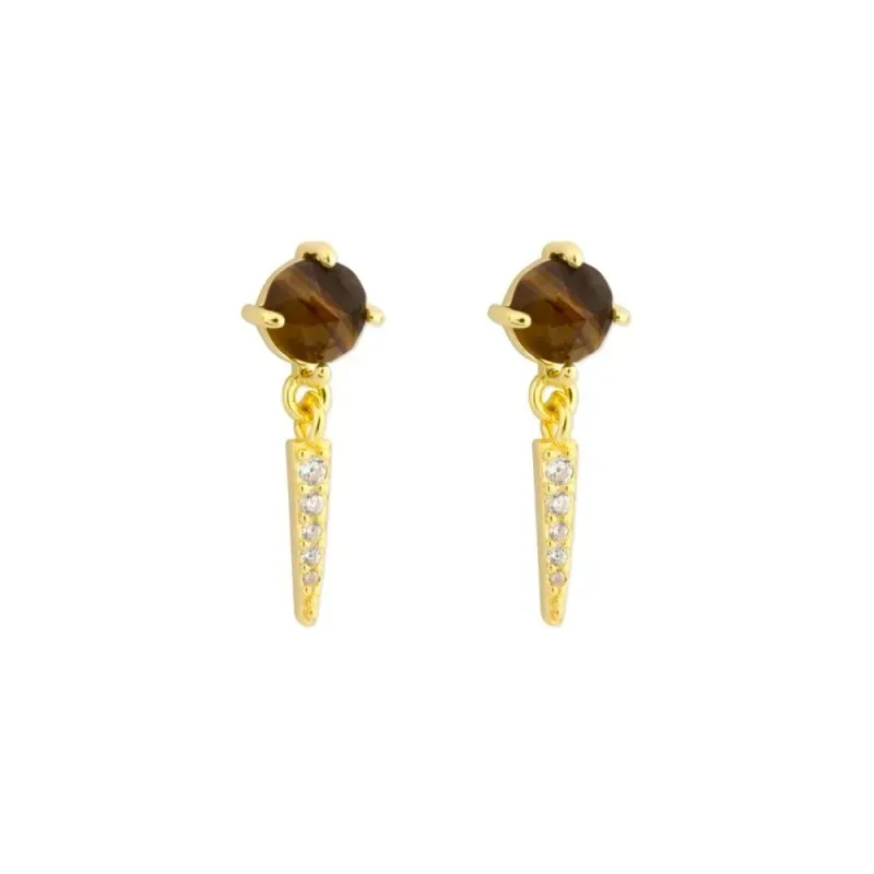 Pendientes Largos en Plata de Ley 925m chapados oro 17 mm. piedra ojo
