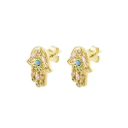 Mano de Fátima Pendientes en Plata de Ley 925m chapados oro con 16 mm