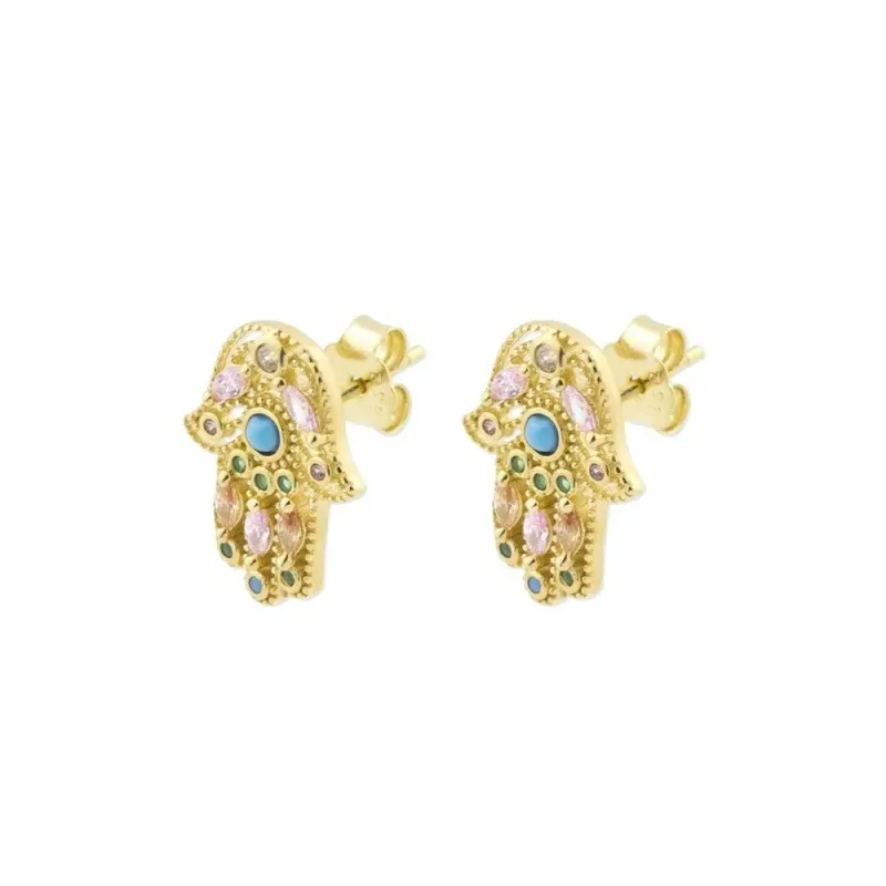 Mano de Fátima Pendientes en Plata de Ley 925m chapados oro con 16 mm