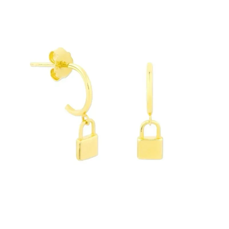 Aros Pendientes en Plata de Ley 925m chapados oro 11 mm. candado colg