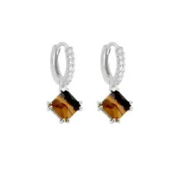 Aros Pendientes en Plata de Ley 925m diámetro de 10 mm. piedra ojo de