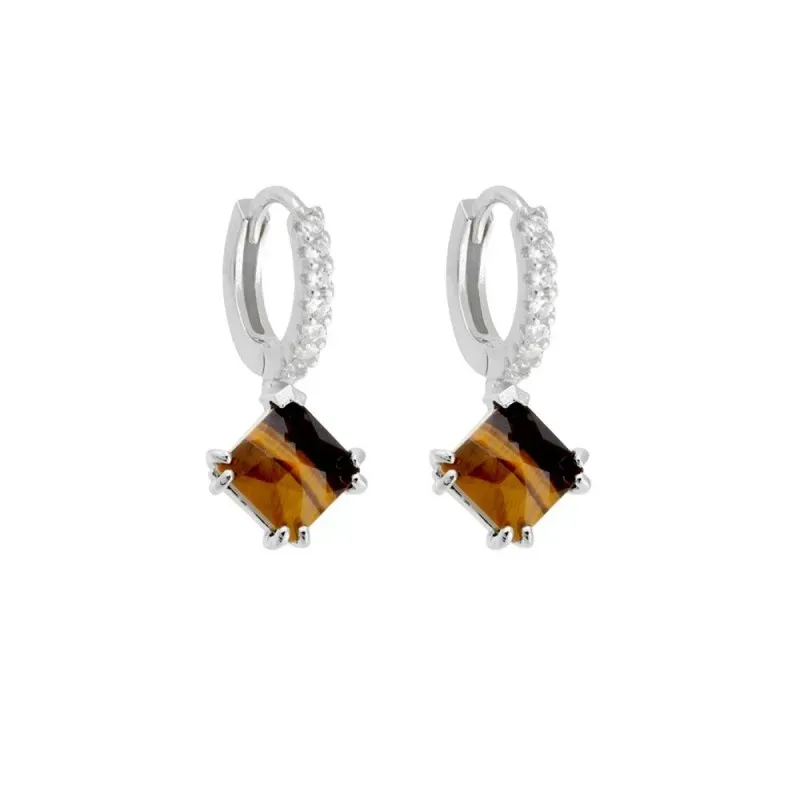 Aros Pendientes en Plata de Ley 925m diámetro de 10 mm. piedra ojo de