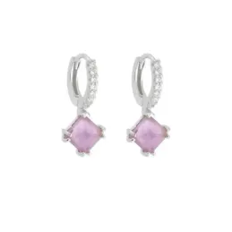 Aros Pendientes en Plata de Ley 925m diámetro de 10 mm. piedra amatis
