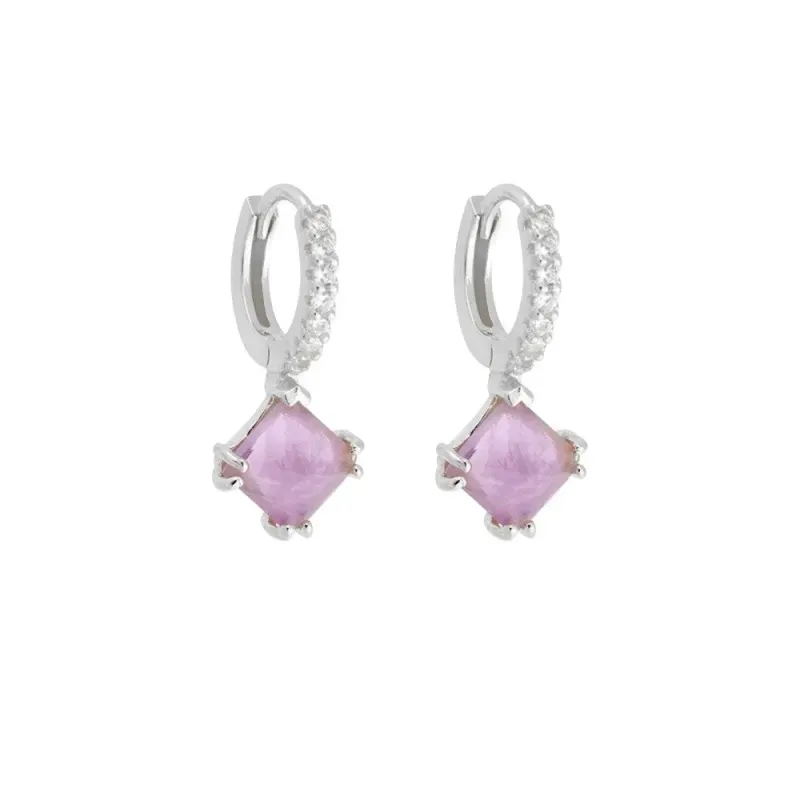 Aros Pendientes en Plata de Ley 925m diámetro de 10 mm. piedra amatis