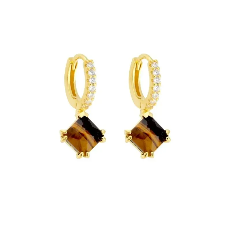 Aros Pendientes Plata de Ley 925m chapados oro 10 mm. diámetro piedra