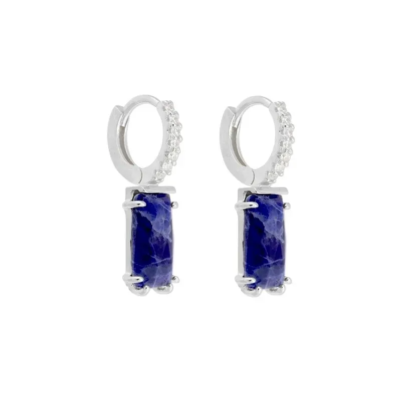Aros Pendientes en Plata de Ley 925m diámetro de 10 mm. piedra sodali