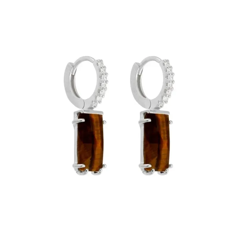 Aros Pendientes en Plata de Ley 925m diámetro de 10 mm. piedra ojo de
