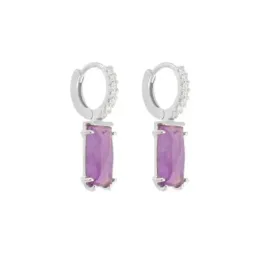 Aros Pendientes en Plata de Ley 925m diámetro de 10 mm. piedra amatis