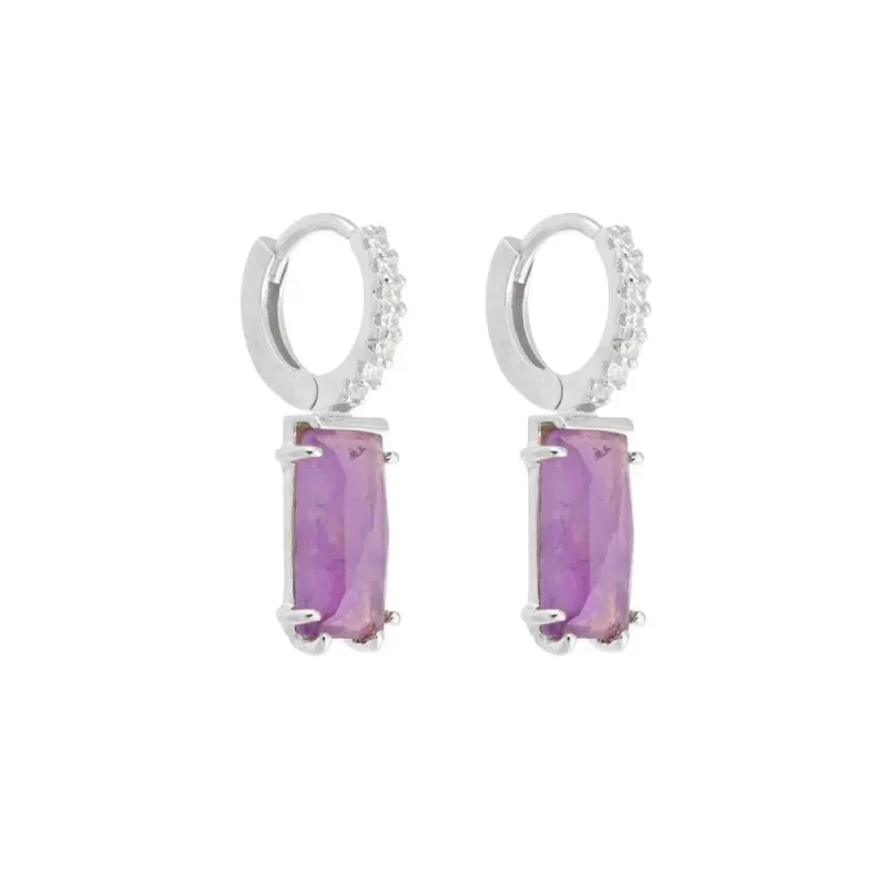 Aros Pendientes en Plata de Ley 925m diámetro de 10 mm. piedra amatis