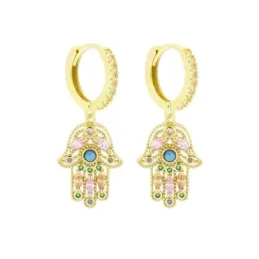 Mano Fátima Aros Pendientes Plata Ley 925m chapados oro 28 mm. aro 12