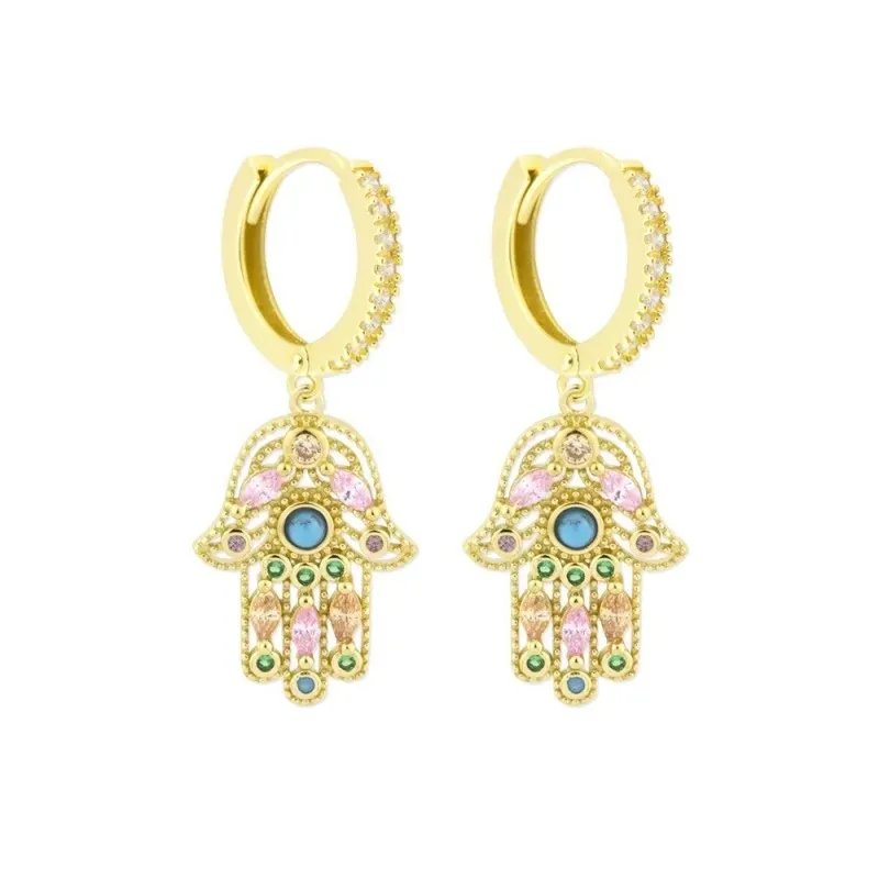 Mano Fátima Aros Pendientes Plata Ley 925m chapados oro 28 mm. aro 12