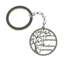 Llavero plata Ley 925m árbol vida 30 mm. personalizable cuatro nombre