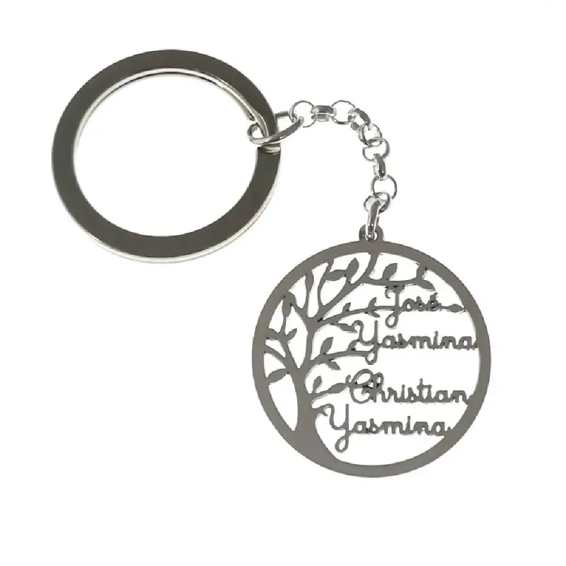 Llavero plata Ley 925m árbol vida 30 mm. personalizable cuatro nombre
