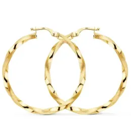 Pendientes oro 9k mujer 35 mm. huecos reliados brillo mate
