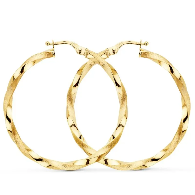 Pendientes oro 9k mujer 35 mm. huecos reliados brillo mate