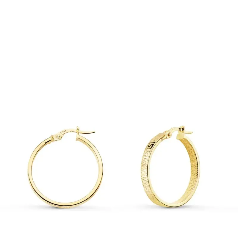 Pendientes oro 9k aros mujer 23 mm. detalle greca tubo rectangular 3