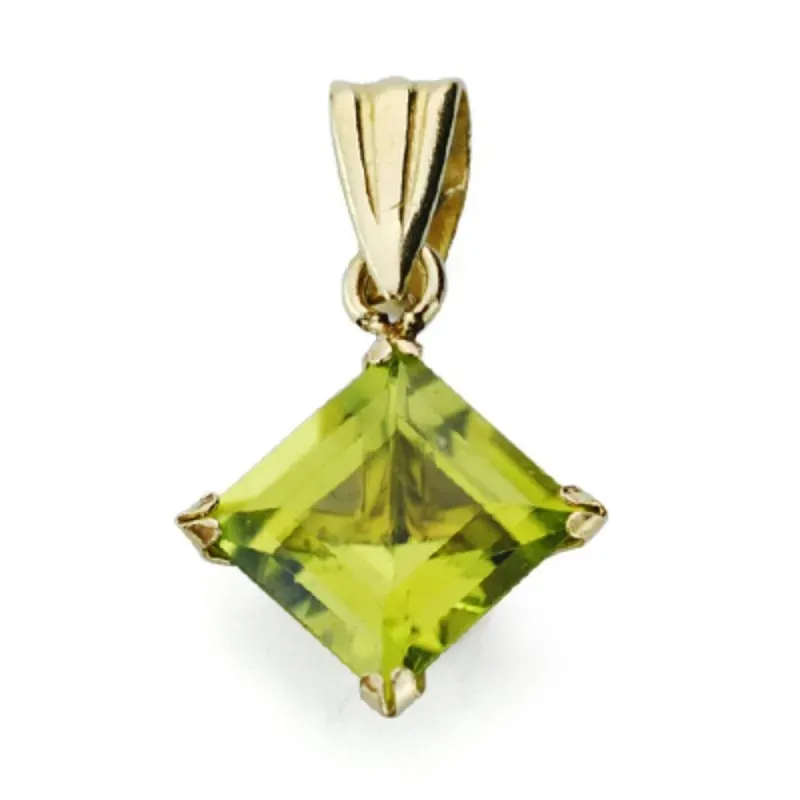 Colgante oro 9k mujer 6 mm. forma rombo piedra olivina garras