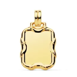 Colgante oro 18k unisex chapa rectangular 21 mm. detalles bordes bise