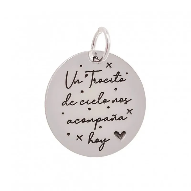 Colgante Disco Personalizable Plata Ley 925m unisex 21 mm. frase a el