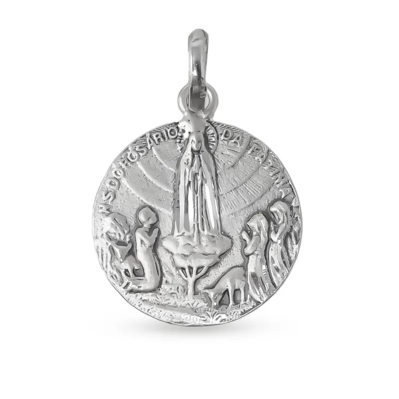 Virgen de Fátima Medalla en Plata de Ley 925m maciza de 20 mm. detal