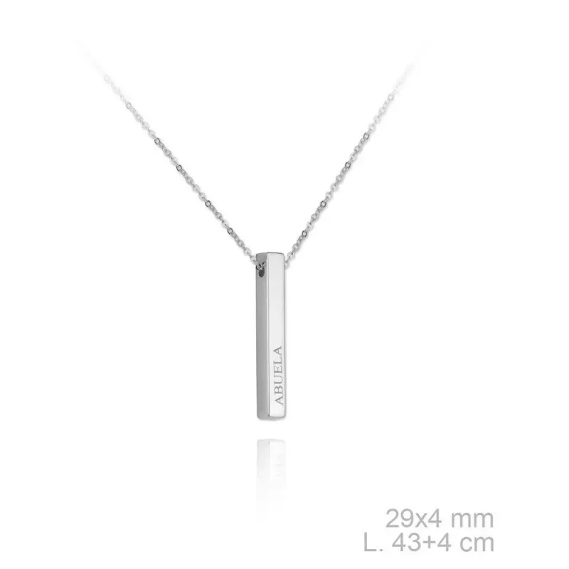 Gargantilla plata Ley 925m rodiada cadena 43cm. colgante ABUELA palabra barra lisa cierre mosquetón