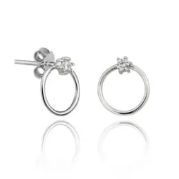 Pendientes plata Ley 925m aro 11mm. Karma circonita garras rodiados cierre presión [AC1479]