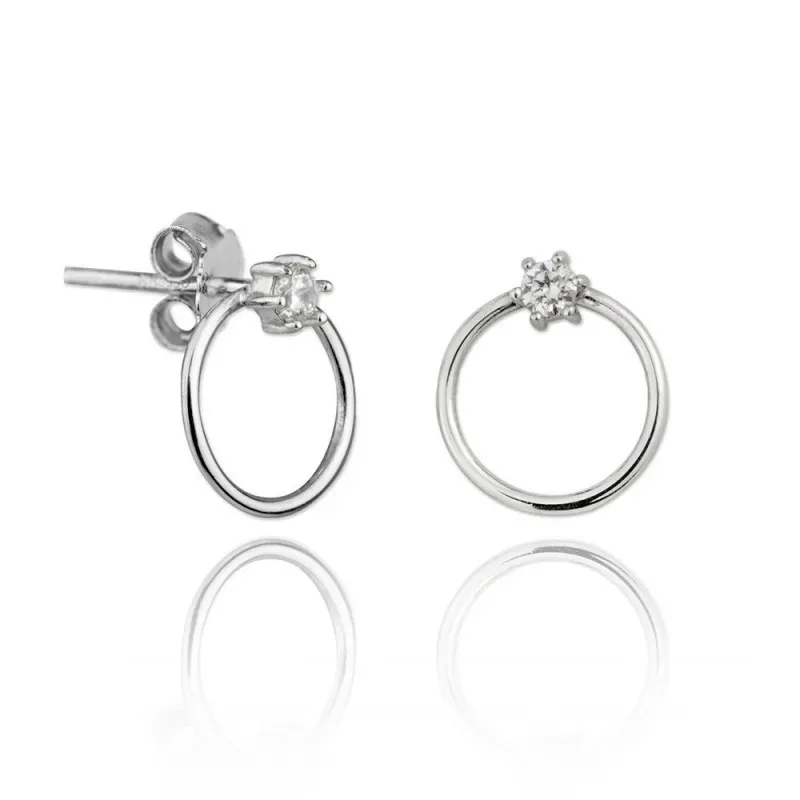 Pendientes plata Ley 925m aro 11mm. Karma circonita garras rodiados cierre presión [AC1479]